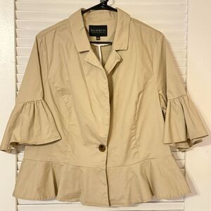 Eloquii Khaki Beige Bell Sleeve Peplum Cotton Blazer Office Top Twee Plus Sz 18